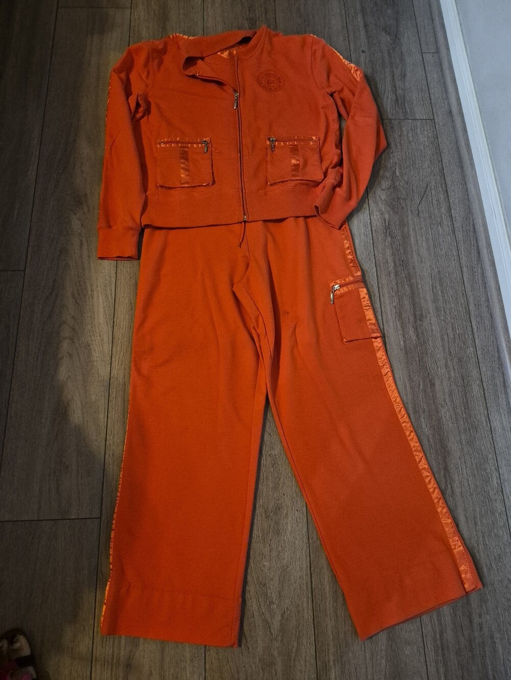 Royal Blue Women's Orange Two-Piece Zip Jacket & Wide-Leg Pants Set Size XL